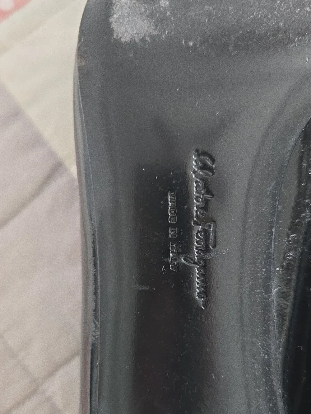 Salvatore Ferragamo Black Patent Leather Square-Toe Pumps with Grosgrain Bow